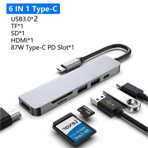 6 in 1 USB-C 4K HDMI Multi-Function Adapter Type C Hub Adapter